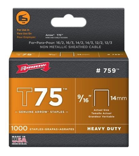 Arrow Fastener 759 9/16-Inch  14mm Heavy Duty Staples for T75