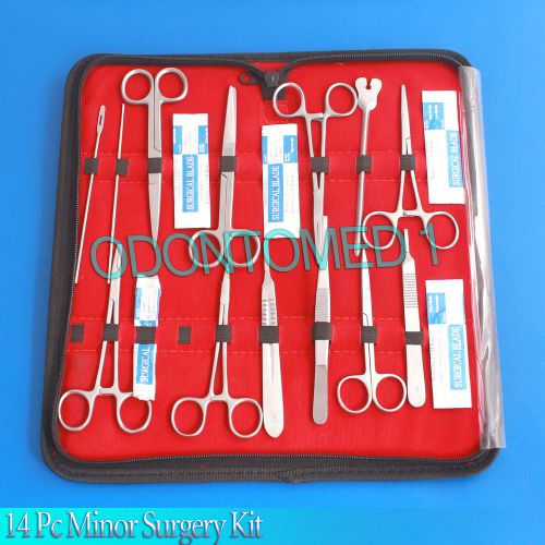 14 pc minor surgery veterinary surgical instruments kit set+ 100 scalpel blades for sale