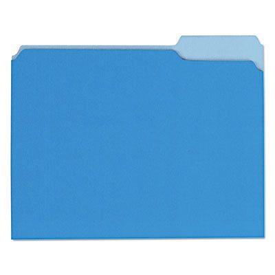 Recycled Interior File Folders, 1/3 Cut Top Tab, Letter, Blue, 100/Box