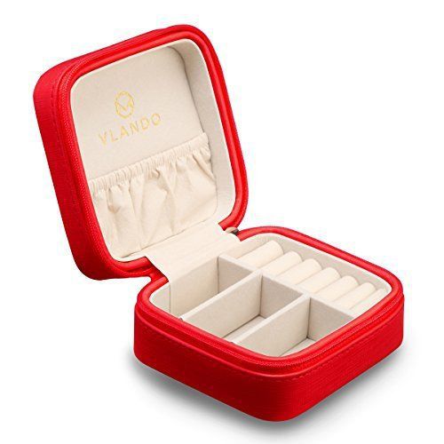 Vlando Small Faux Leather Travel Jewelry Box Organizer Display Storage Case for
