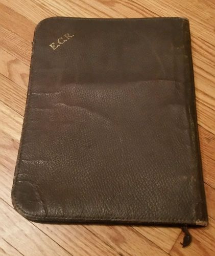 Vtg Leather Trapper Binder File Folder 1940&#039;s Talon Zipper Student Lawyer Doctor
