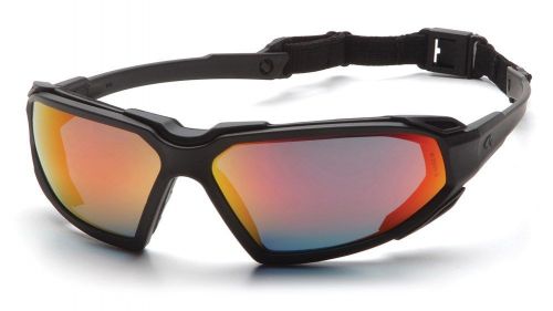 Pyramex highlander safety glasses with black frame anti-fog sky red mirror lens for sale