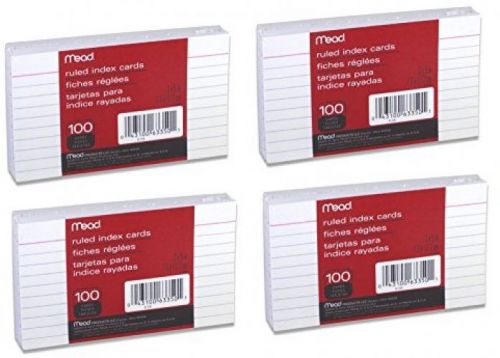 Mead Index Cards, Ruled, 3 X 5 Inch, White, 100 Per Pack, 4 PACK