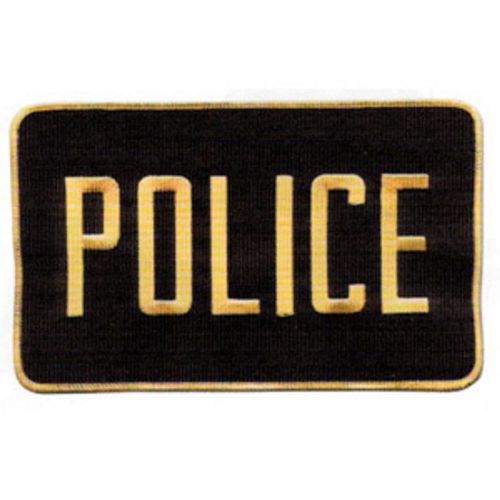 MEDIUM POLICE PATCH BADGE EMBLEM  5 inches x 7 1/2 inches GOLD / BLACK