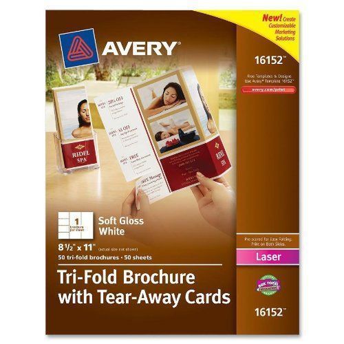 Avery 16152 Tri-Fold Laser Brochures W/Tear-Away Cards, 8-1/2&#034;11&#034;, 50/PK, White