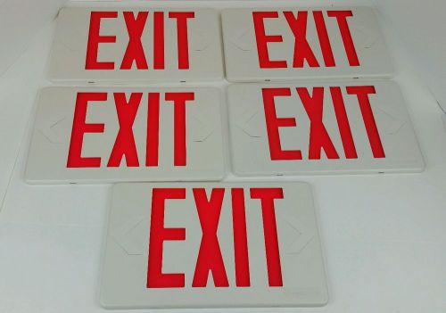 (5) Lithonia Emergency Exit Sign Face Plate Plastic Covers In Red Lettering