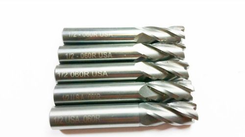 Machinist lot of 5) 1/2&#034; htc carbide 4 flute .060&#034; cr end mill *nr* b 266 for sale