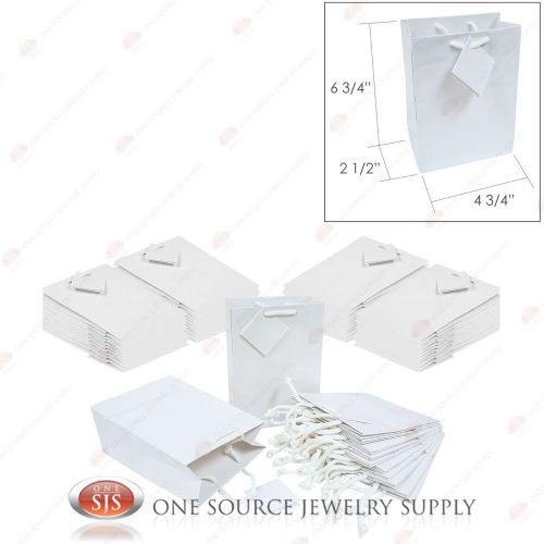 50 Solid Glossy White Tote Gift Merchandise Bags 4 3/4&#034; x 2 1/2&#034; x 6 3/4&#034;H