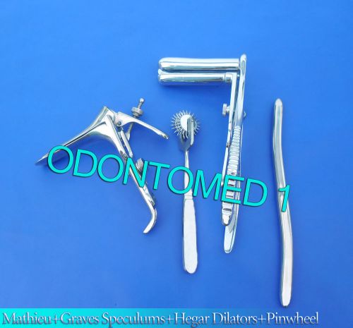Mathieu Speculum+ Hegar Dilator +3 Prong Pinwheel &amp;  Graves Speculum Medium