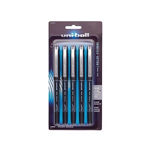 uni-ball Vision Stick Needle Roller Ball Pens, Micro Point, Black Ink, Pack of 5