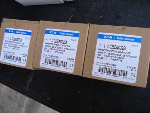 3 lot cutler hammer c25dnd325a definite purpose contactor 3 p 110/120 ac new for sale