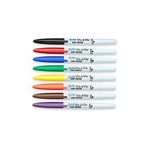 Expo vis-a-vis wet-erase overhead transparency markers, fine point, 8-pack pouch for sale