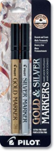 Pilot Gold &amp; Silver Metallic Permanent Paint Markers, Ex F Pt, 2 Markers(41400)