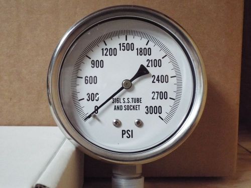 0-3000psi 4&#034; all stainless lower mount dry but fillable pressure gauge for sale