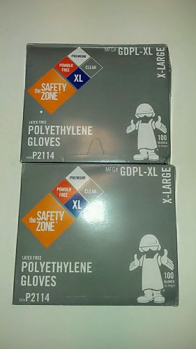 * Free Shipping * 2 X The Safety Zone Latex Free Polyethylene Gloves Box of 100