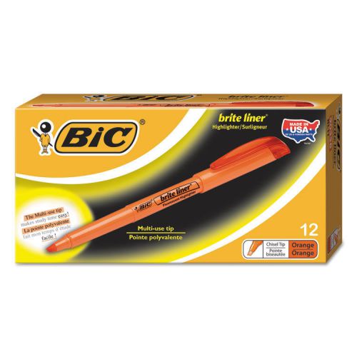 BIC Brite Liner Highlighter, Chisel Tip, Fluorescent Orange Ink, 1 Dozen
