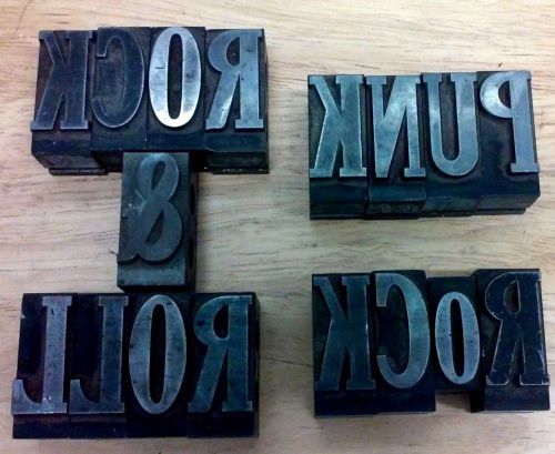 17 Vintage Lead Letterpress letters 1 1/2&#034;  spells Rock  &amp; Roll and Punk Rock