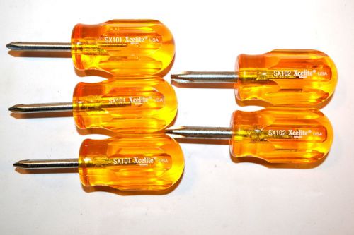 5pc nos xcelite usa #1 &amp; #2 philips stubby screwdriver group #ro42 #2a116 $41 for sale