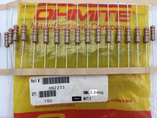 (200 pcs) ON2255 Ohmite, 2 Watt 2.2M Ohm 5%, Carbon Film Resistor (Axial)
