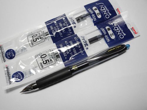 (2 pens + 5 refills Pack) uni-ball singo 207 0.5mm roller ball pen, Blue Black
