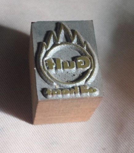 Vintage Letterpress Printing Block Gulf Oil Fuel Metal &amp; Wooden