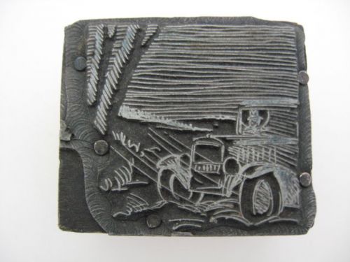 VINTAGE LETTERPRESS PRINTERS BLOCK, VINTAGE AUTOMOBILE, LEAD AND WOOD