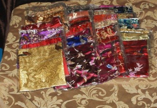 Lot of 31 HANDMADE CHARMING SILK &amp; VOILE Rope Large Jewelry Travel Bags