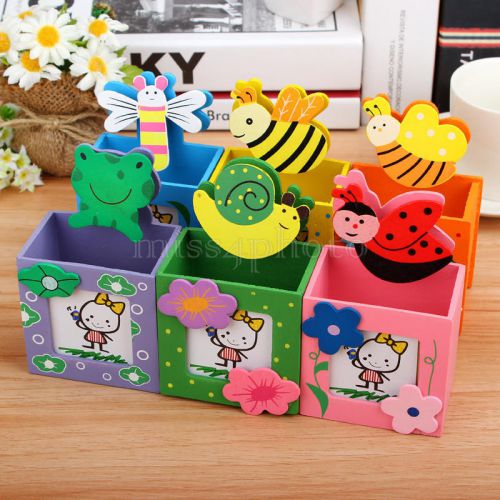 Wooden Cartoon Stationery Office Pen Holder Pencil Box Desk Desktop Organizer