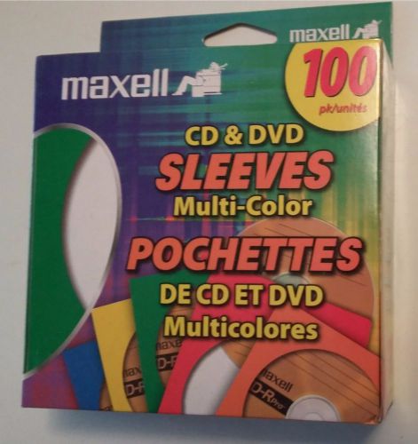 NEW!!    Maxell CD-403 Multi-Color CD/DVD Sleeves - 100 Pack (190132)