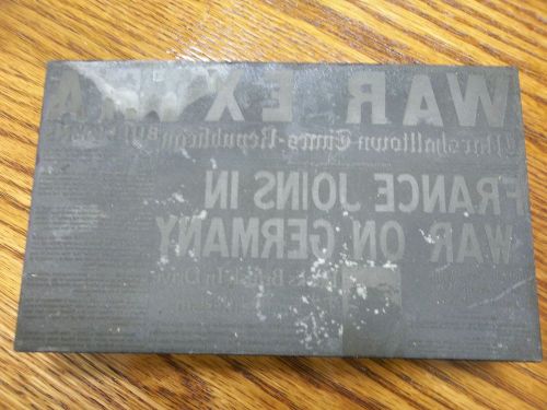 ANTIQUE PRINTING PRESS BLOCK MARSHALLTOWN Times News - German War, France Joins