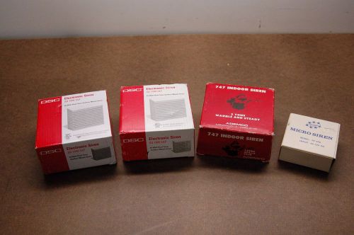 Lot of 4 sirens - (2) dsc electronic sd 15w-ulf (1) 747 indoor siren (1) micro for sale