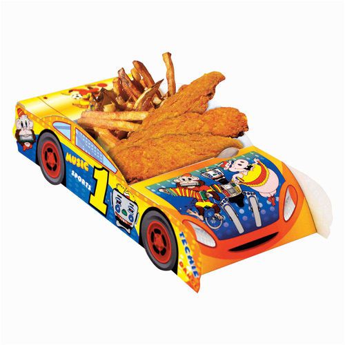 10 Kids Paper Party Meal Tray, Racing Car or Boat theme. Wedding, School, FUN
