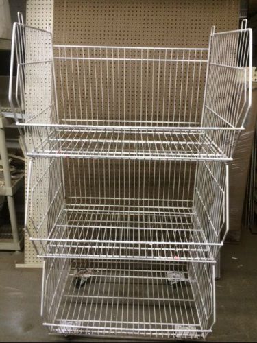 Commercial Stacking Basket Displays LOT White Rolling Tier Used Store Fixtures