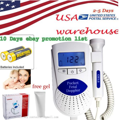 Fetal doppler,Backlight LCD,3mhz,gel,Baby heart Monitor,FDA,babteries,USA ship