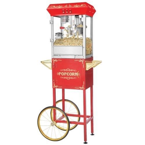 Popcorn machine great northern 8 oz foundation with cart red full antique style for sale