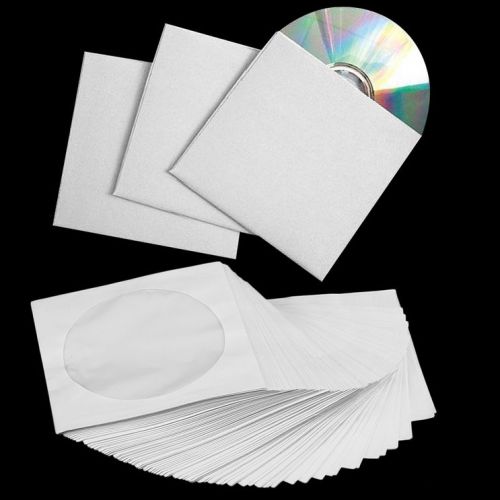100 CD Sleeves DVD CD-R Paper sleeve with Window Flap white case KG