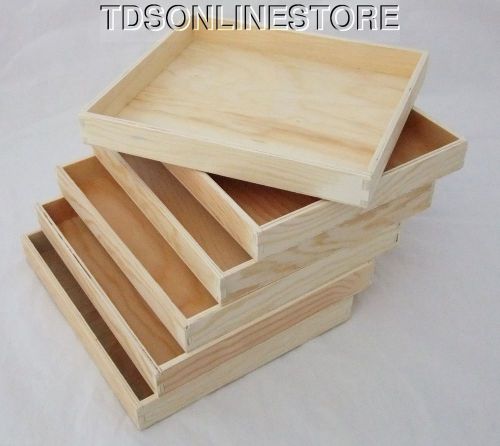 LOT OF 6 NATURAL WOOD JEWELRY TRAYS 8 BY 7 INCH