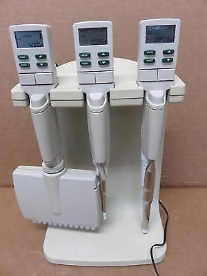 Rainin EDP-3 Pipettes Lot (3) w/ Charging Stand &amp; Charger *Needs (2) Batteries*
