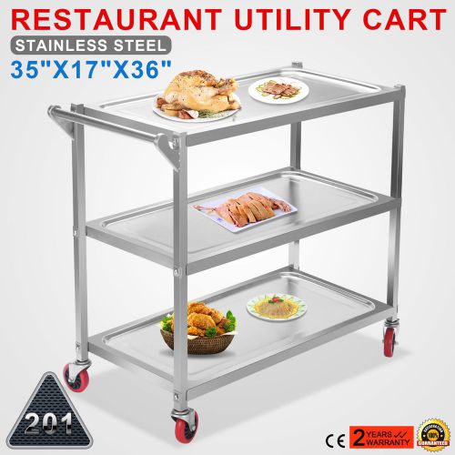 3 Tier Stainless Steel Catering Cart 330Lbs Capacity Rolling Utility 3 Shelves