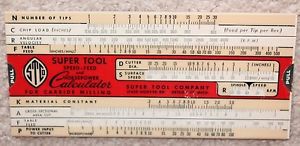 Vintage 1947 Super Tool Co Speed Feed &amp; Horsepower Calculator Carbide Milling