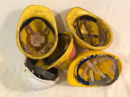 5 Hard Hats Used Safety Helmet Lot Of 5