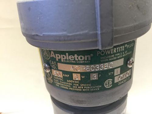 Appleton acp6033bc powertite plug 60 amp for sale