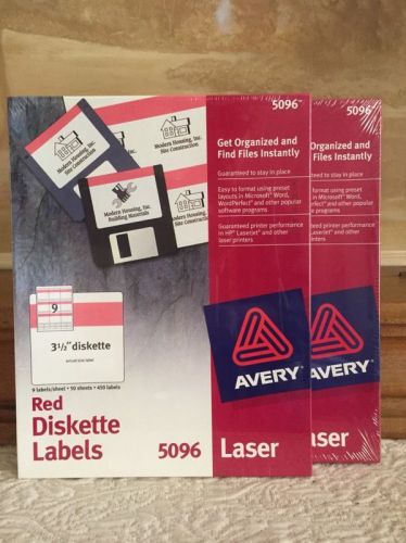 2 BOXES AVERY RED 3.5” DISKETTE LASER PRINTER LABELS 5096 450 LABELS NIB