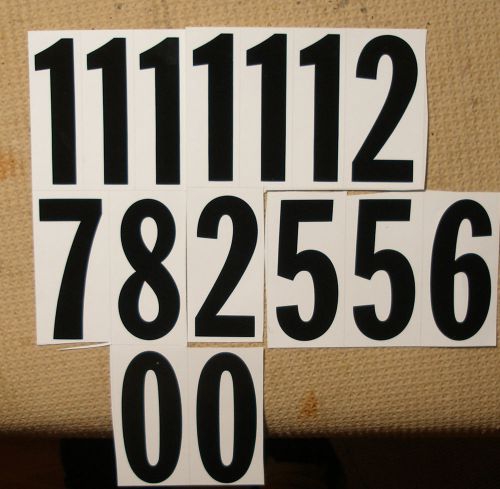 4 qty 3&#034; semi-gloss black with white background stick on mailbox numbers