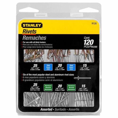 Stanley hand tools r120 120-count aluminum and steel rivet assortment set for sale