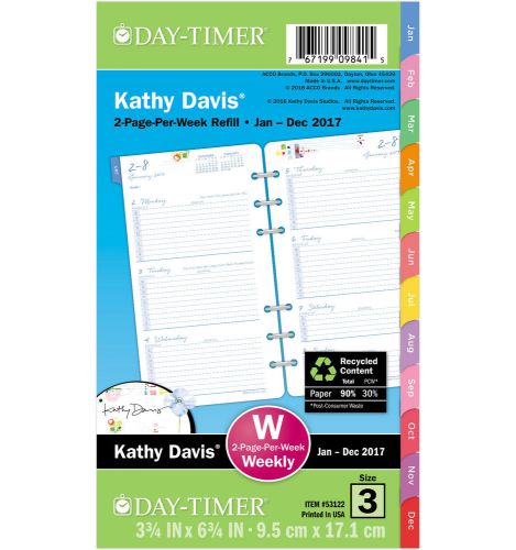 Day-Timer Kathy Davis 2-Page-Per-Week Refill Jan 2017-Dec 2017, Size 3 *NEW*