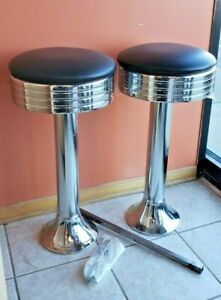**2**  50&#039;s SODA FOUNTAIN STYLE *BOLT DOWN* 24&#034; STOOLS CHROME -COMMERCIAL**NEW**