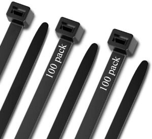 16 Inch Plastic Cable Black Zip Ties 100 Pack 120lb Strength UV Resistant Nylon