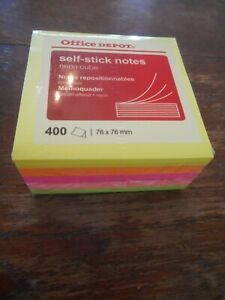 Office Depot Self Stick Notes Neon Cube 400 Sheets 76 x 76mm BRAND NEW