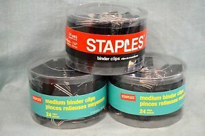 3X Staples Medium Binder CLIPS Black 24 Pack = 72 CLIP School OFFICE 1 1/4&#034; NEW